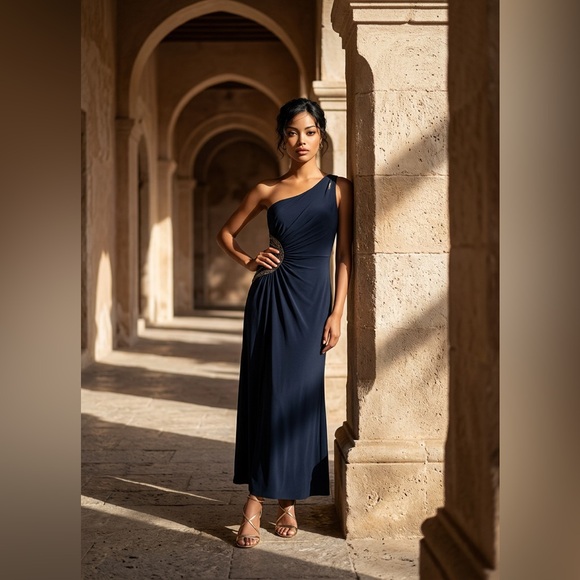 Calvin Klein Dresses & Skirts - Calvin Klein Beaded Details One Shoulder Dark Gray Maxi Woman Dress Size 16 $298